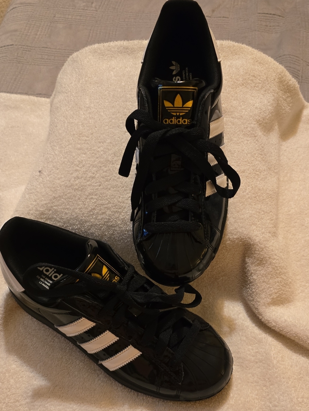 Adidas Superstar II Women’s Shoes Black White Patent Gold NWOB Size 8